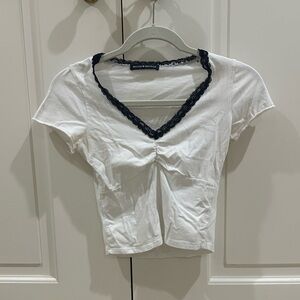 Brandy Melville White Top with Black Lace Trim